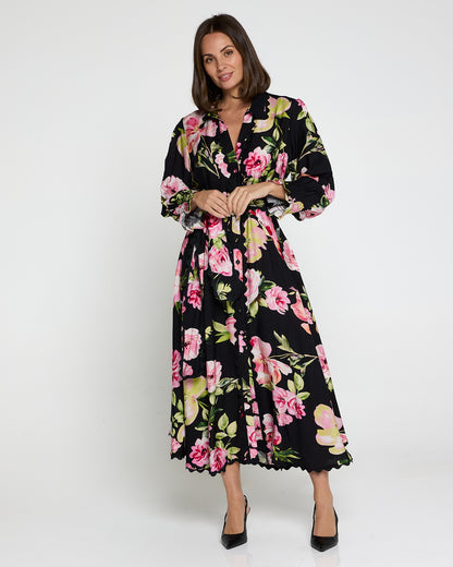 Zayla Dress - Black/Pink Rose