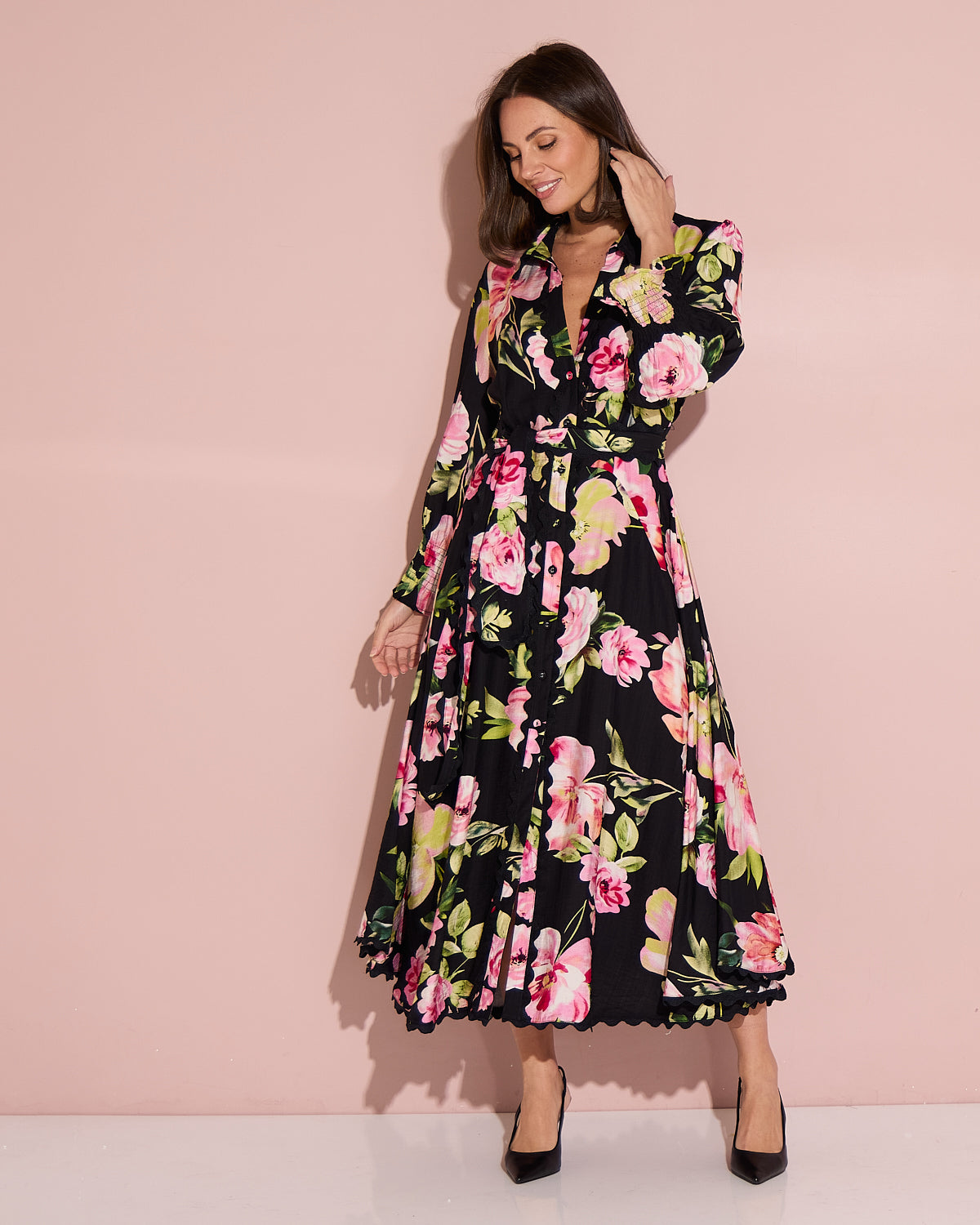 Zayla Dress - Black/Pink Rose