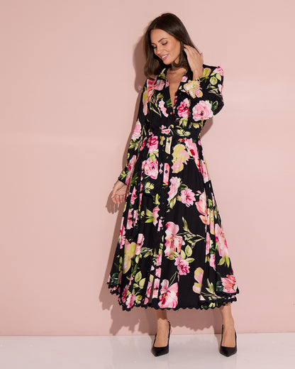 Zayla Dress - Black/Pink Rose