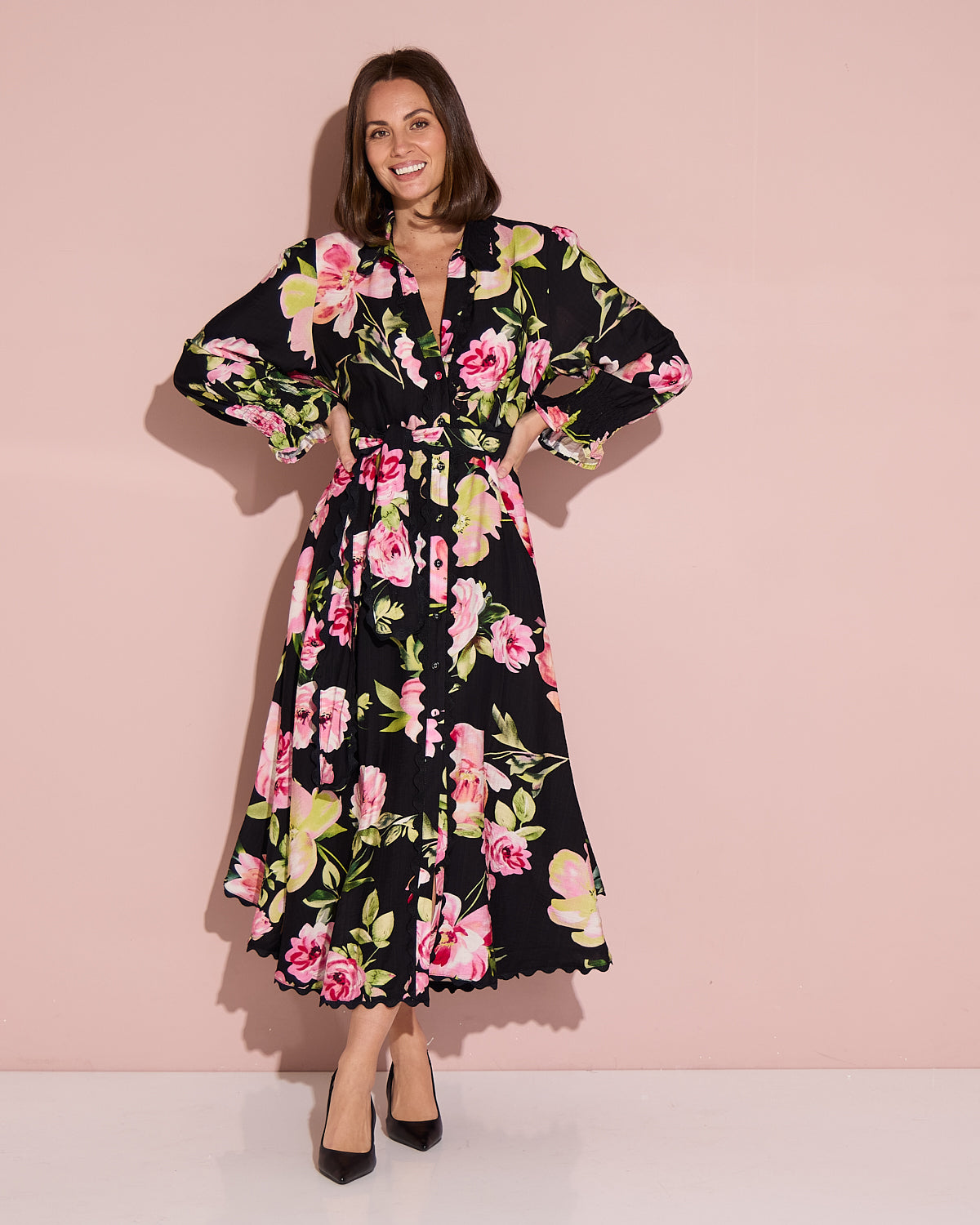 Zayla Dress - Black/Pink Rose