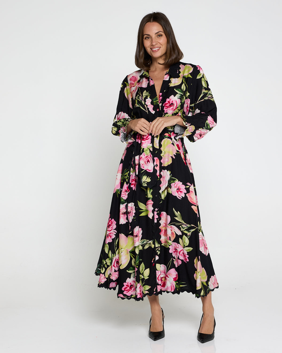 Zayla Dress - Black/Pink Rose