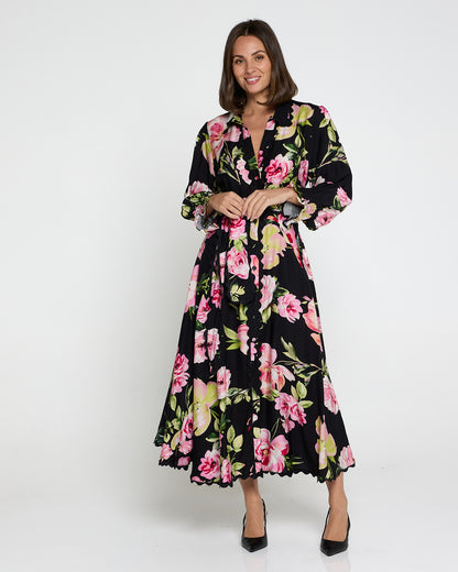 Zayla Dress - Black/Pink Rose