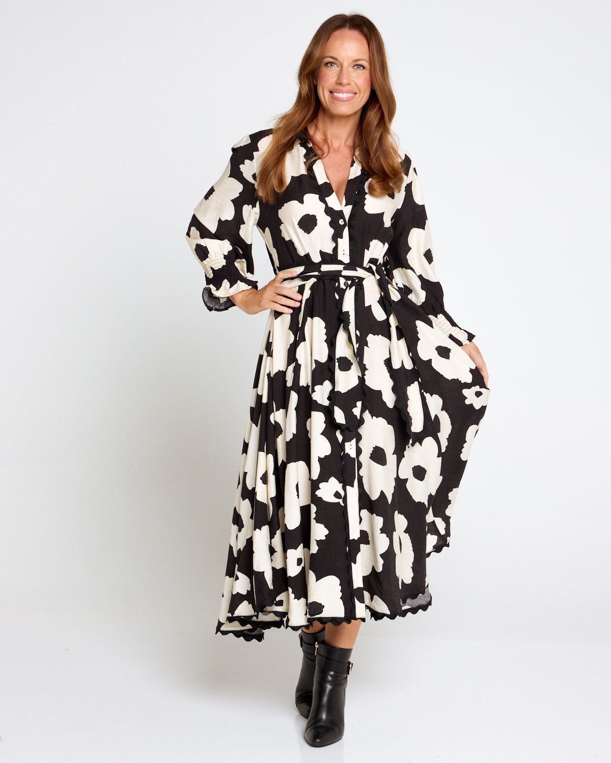 Zayla Dress - Black/Cream Floral