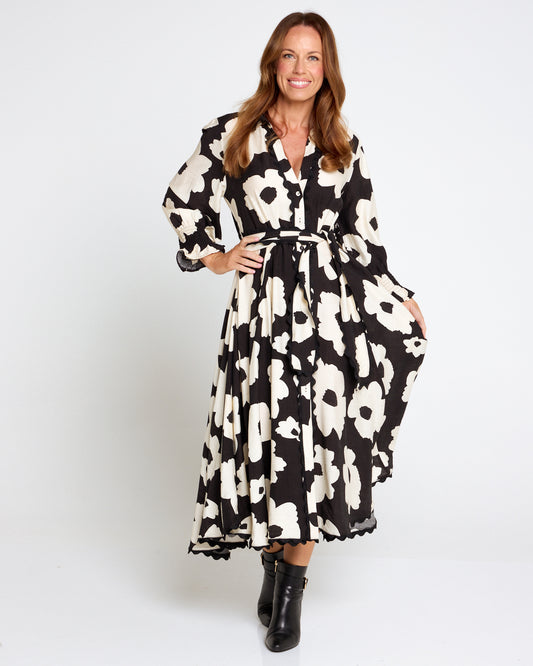 Zayla Dress - Black/Cream Floral