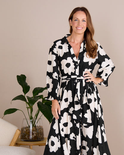 Zayla Dress - Black/Cream Floral