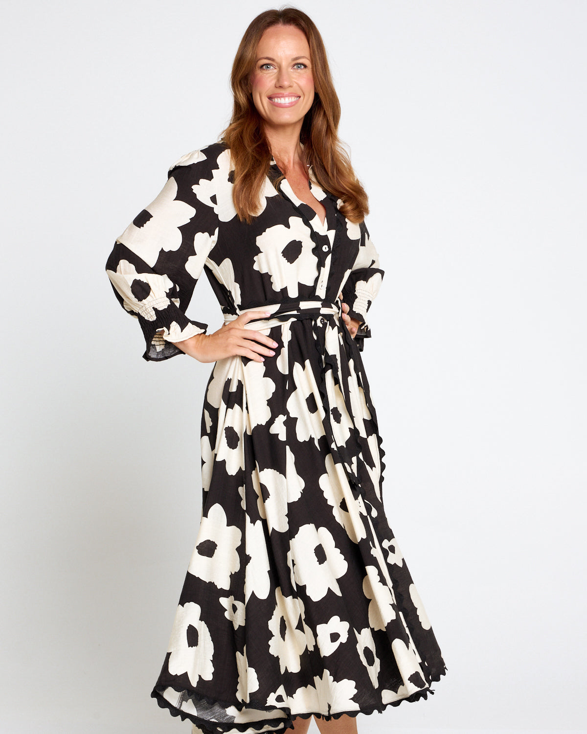 Zayla Dress - Black/Cream Floral