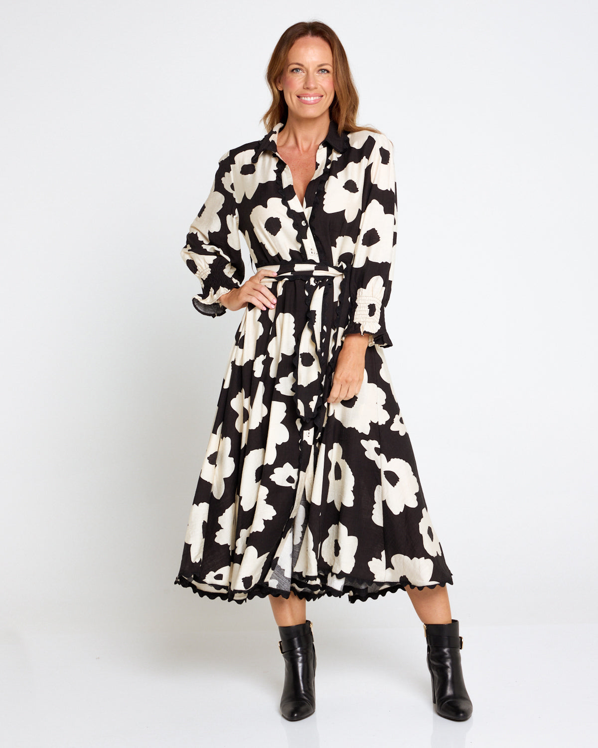 Zayla Dress - Black/Cream Floral