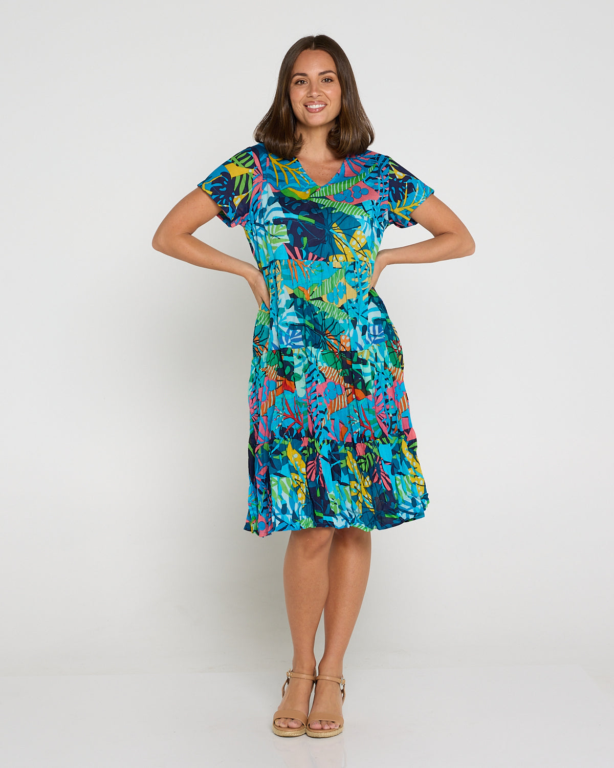 Thalia Tiered Cotton Dress - Jungle Pop