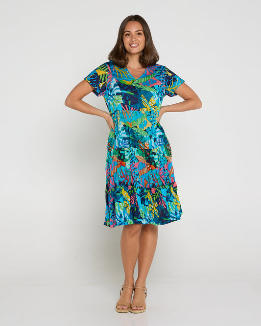 Thalia Tiered Cotton Dress - Jungle Pop