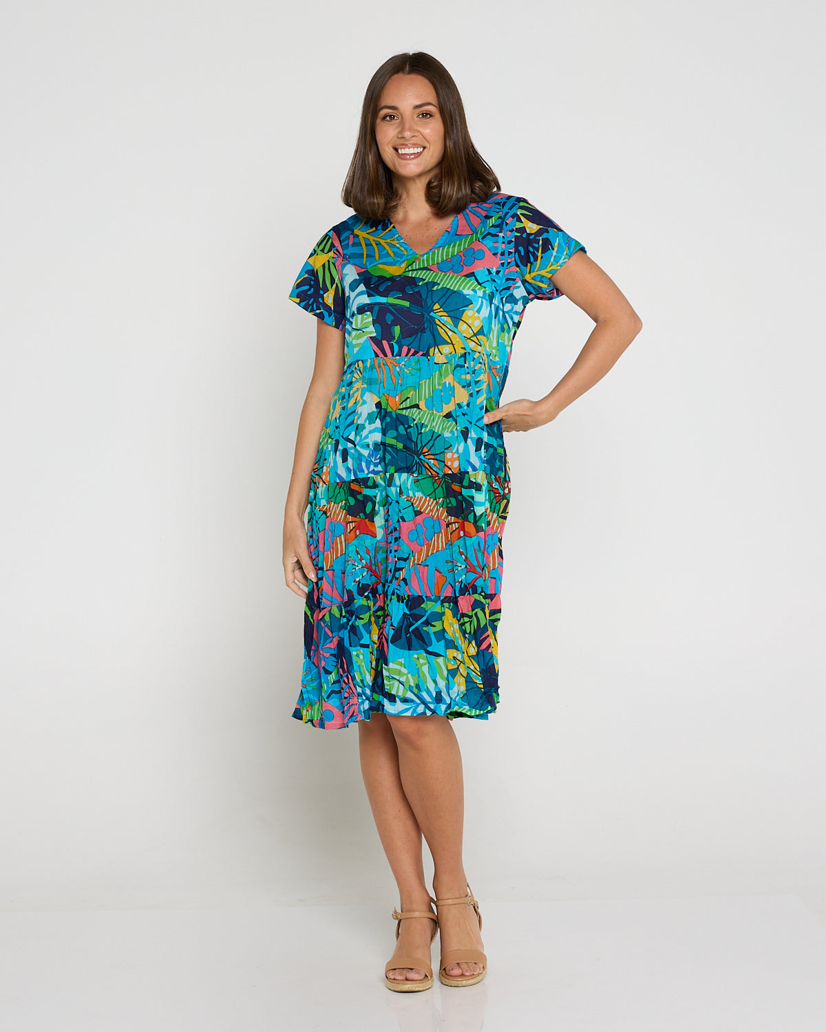 Thalia Tiered Cotton Dress - Jungle Pop