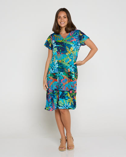 Thalia Tiered Cotton Dress - Jungle Pop