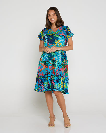Thalia Tiered Cotton Dress - Jungle Pop