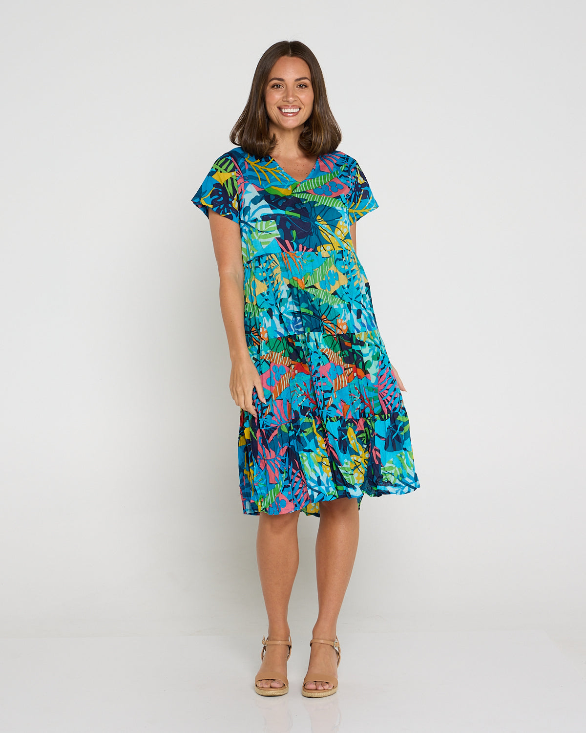Thalia Tiered Cotton Dress - Jungle Pop