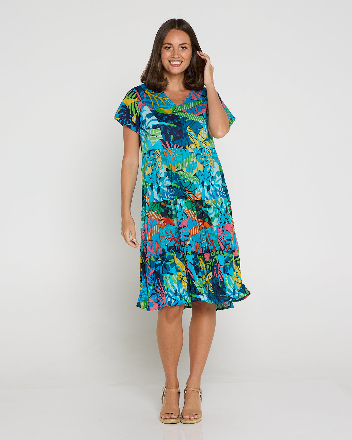 Thalia Tiered Cotton Dress - Jungle Pop