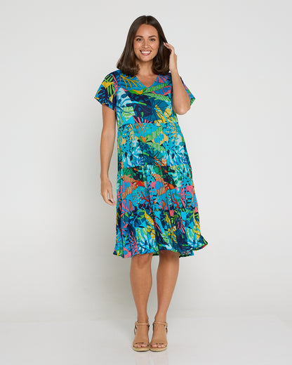 Thalia Tiered Cotton Dress - Jungle Pop