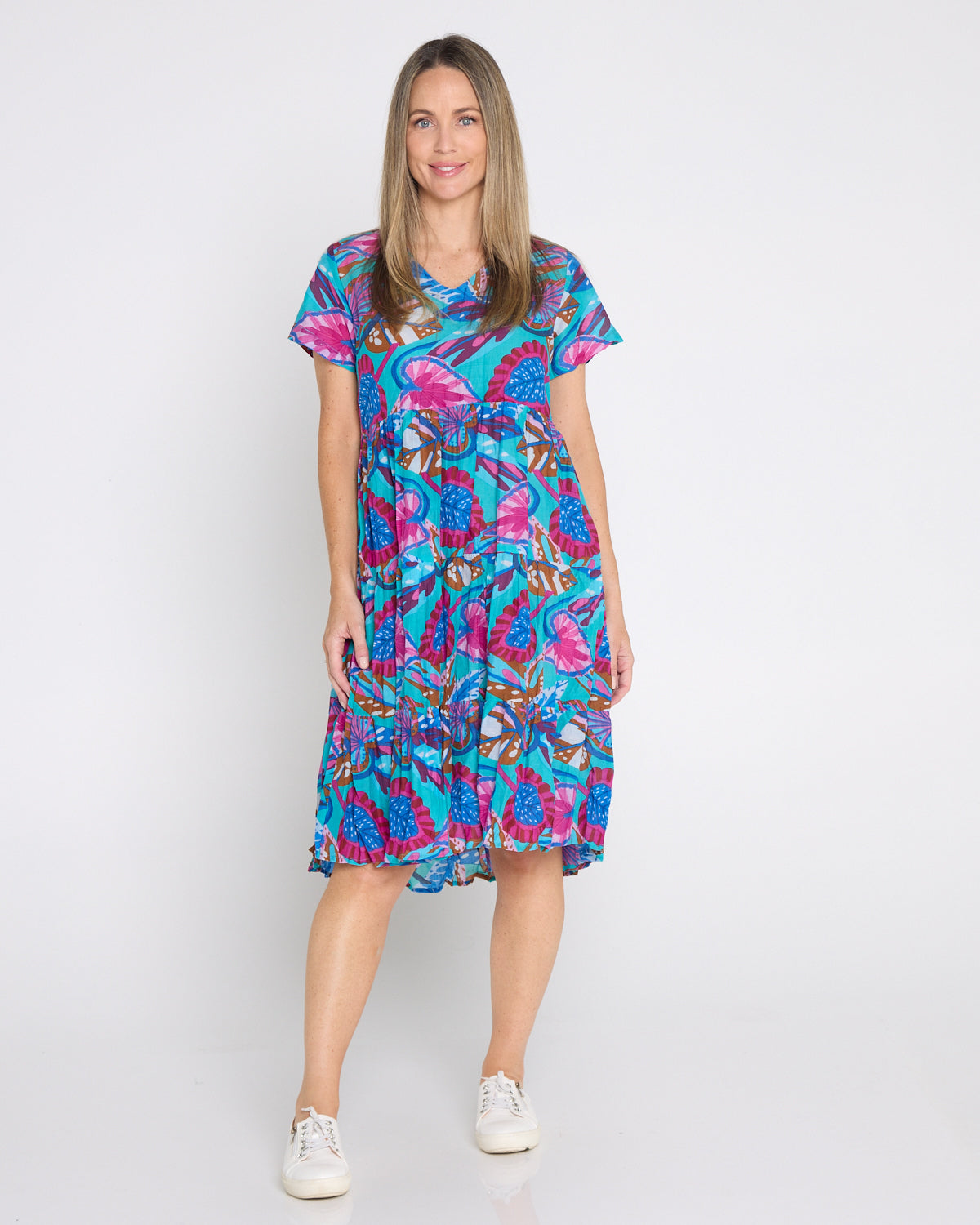 Thalia Tiered Dress - Blue Tropical