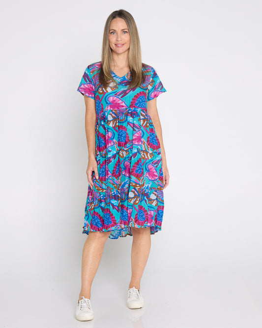 Thalia Tiered Dress - Blue Tropical