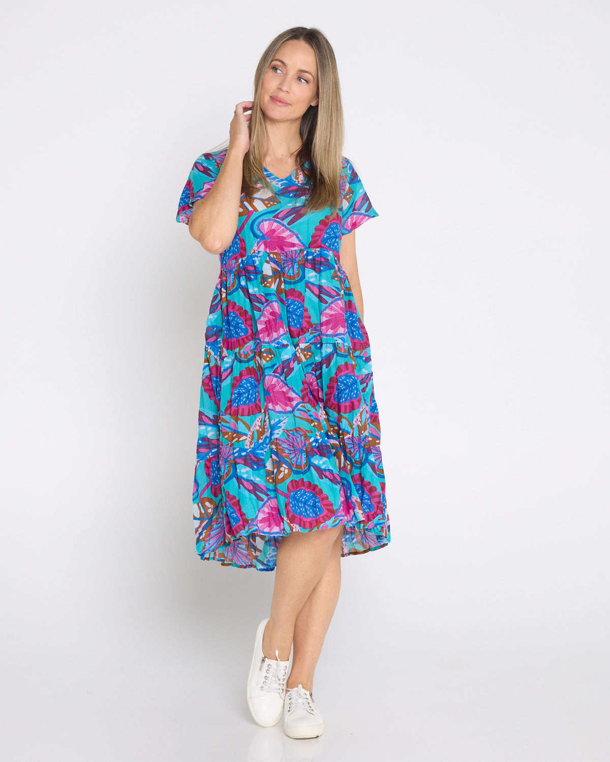 Thalia Tiered Dress - Blue Tropical