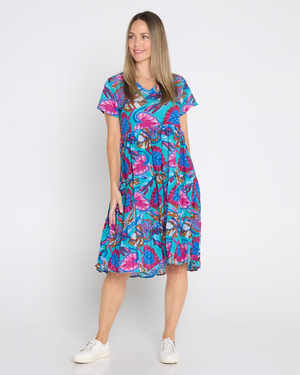 Thalia Tiered Dress - Blue Tropical