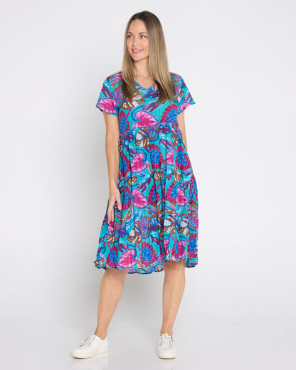 Thalia Tiered Dress - Blue Tropical