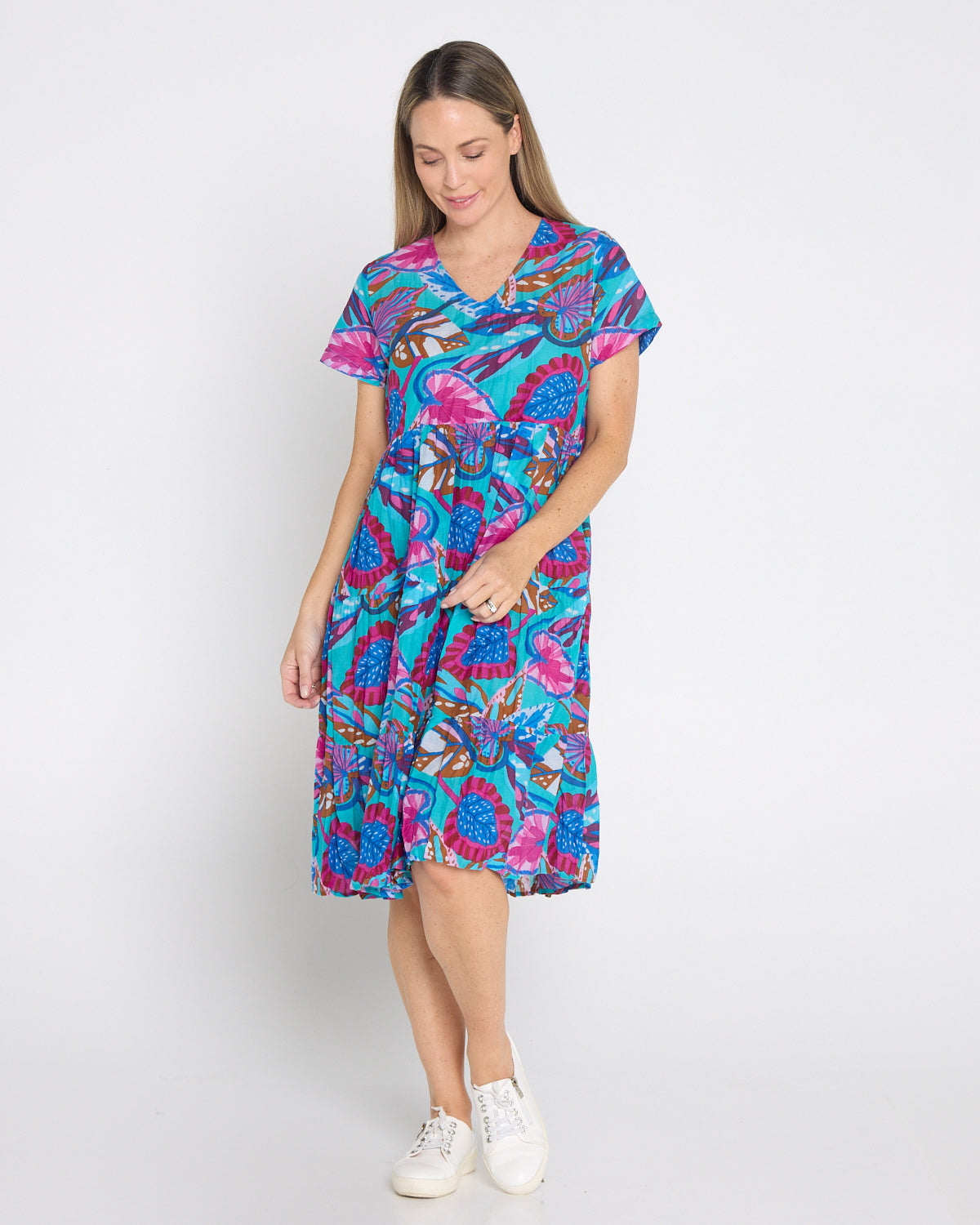 Thalia Tiered Dress - Blue Tropical
