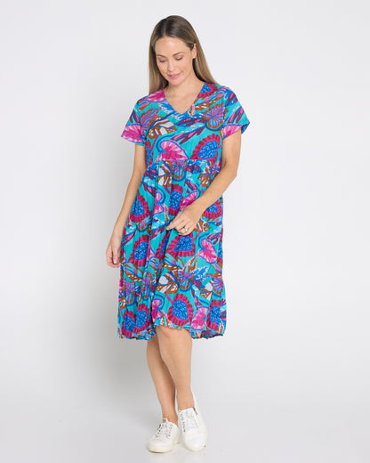 Thalia Tiered Dress - Blue Tropical