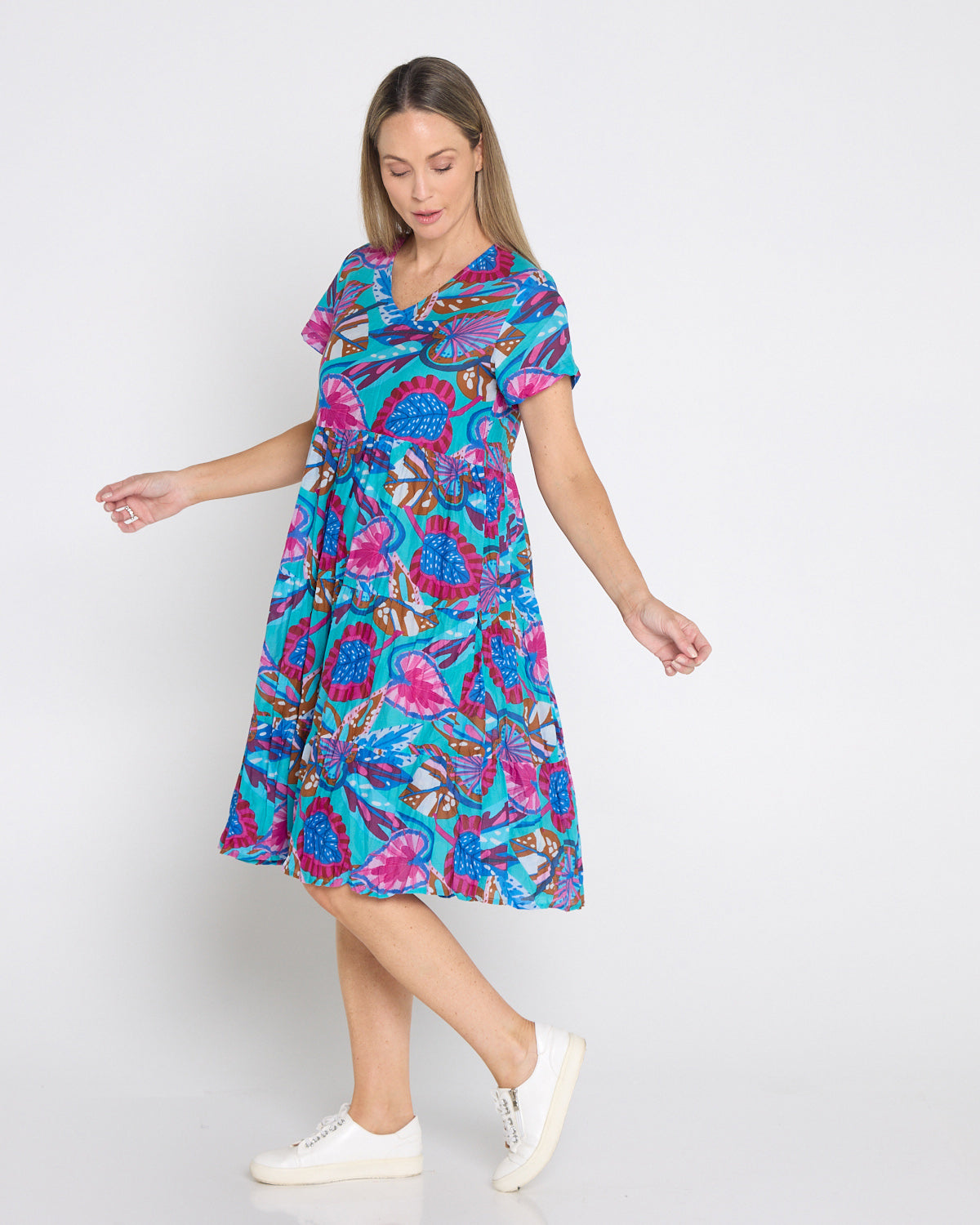 Thalia Tiered Dress - Blue Tropical