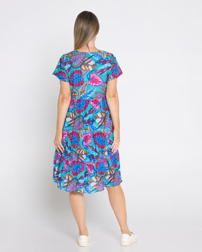 Thalia Tiered Dress - Blue Tropical