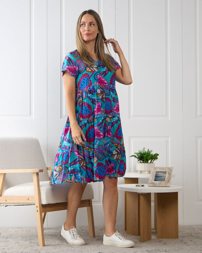 Thalia Tiered Dress - Blue Tropical