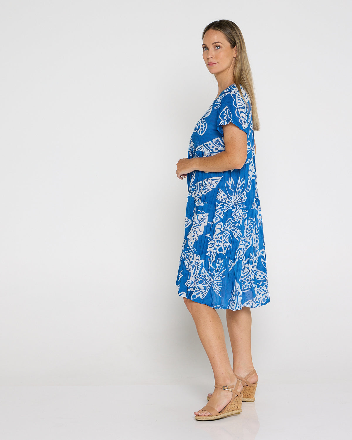 Thalia Tiered Cotton Dress - Cobalt Tropical