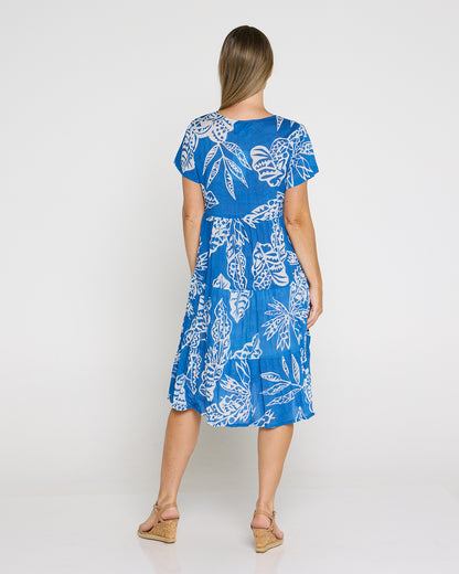 Thalia Tiered Cotton Dress - Cobalt Tropical