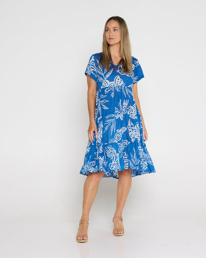 Thalia Tiered Cotton Dress - Cobalt Tropical