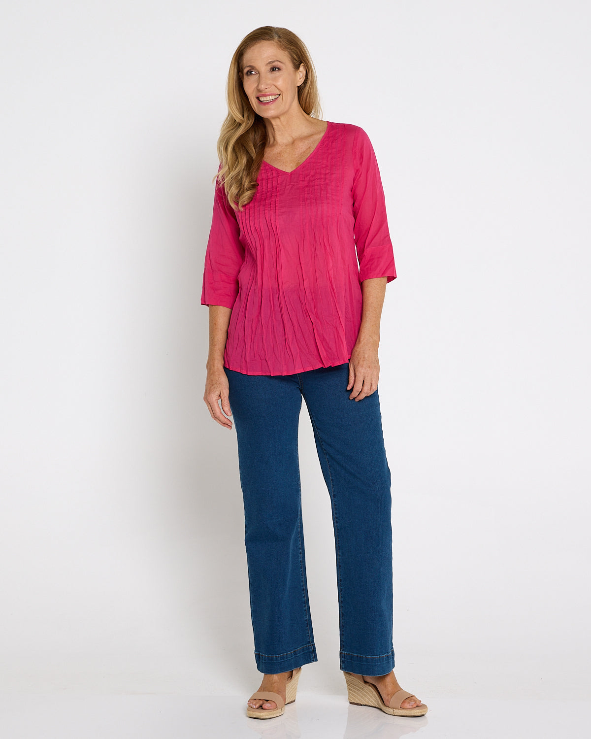 Evie Pleated Top - Hot Pink