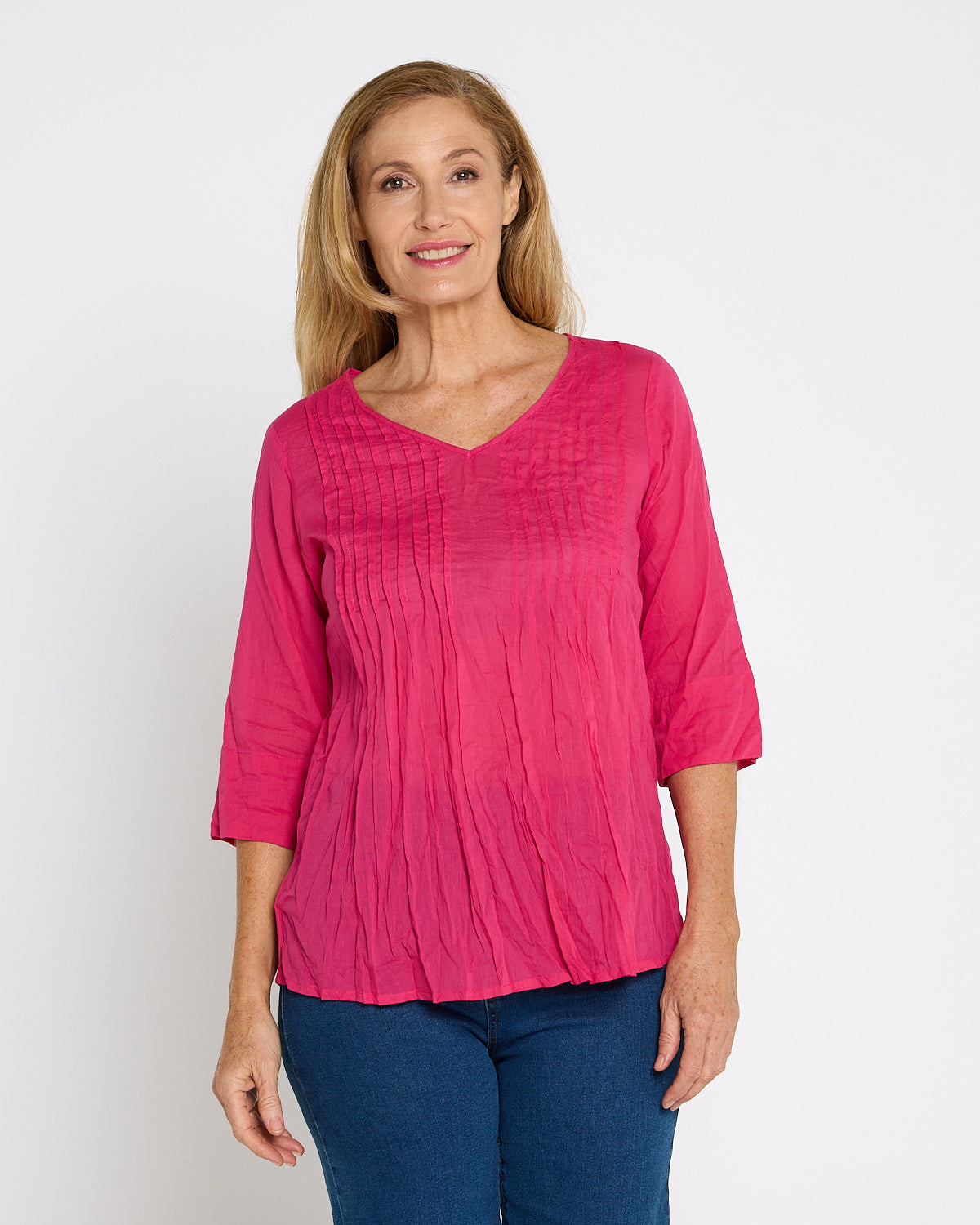 Evie Pleated Top - Hot Pink