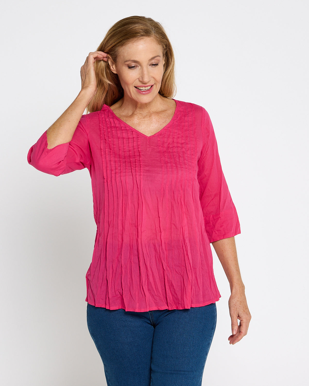 Evie Pleated Top - Hot Pink