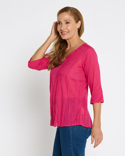 Evie Pleated Top - Hot Pink