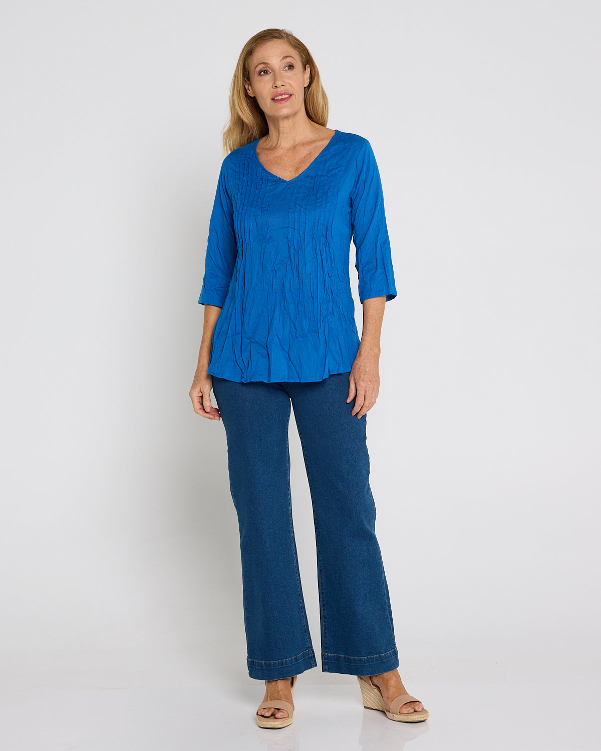 Evie Pleated Top - Blue