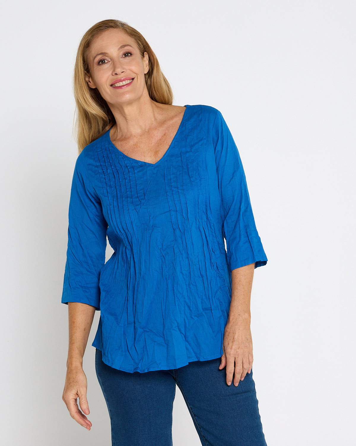 Evie Pleated Top - Blue