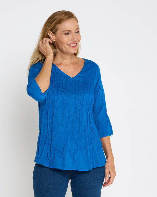 Evie Pleated Top - Blue
