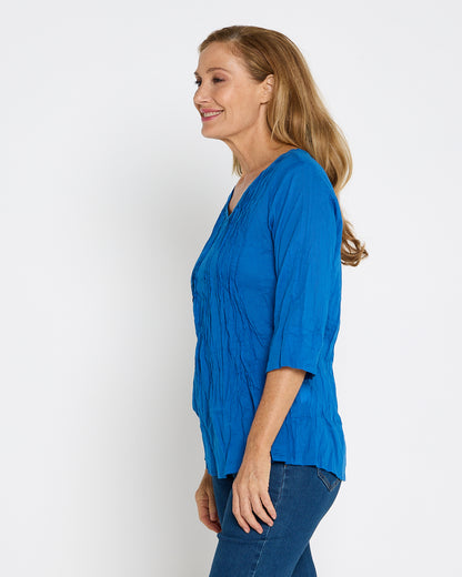 Evie Pleated Top - Blue