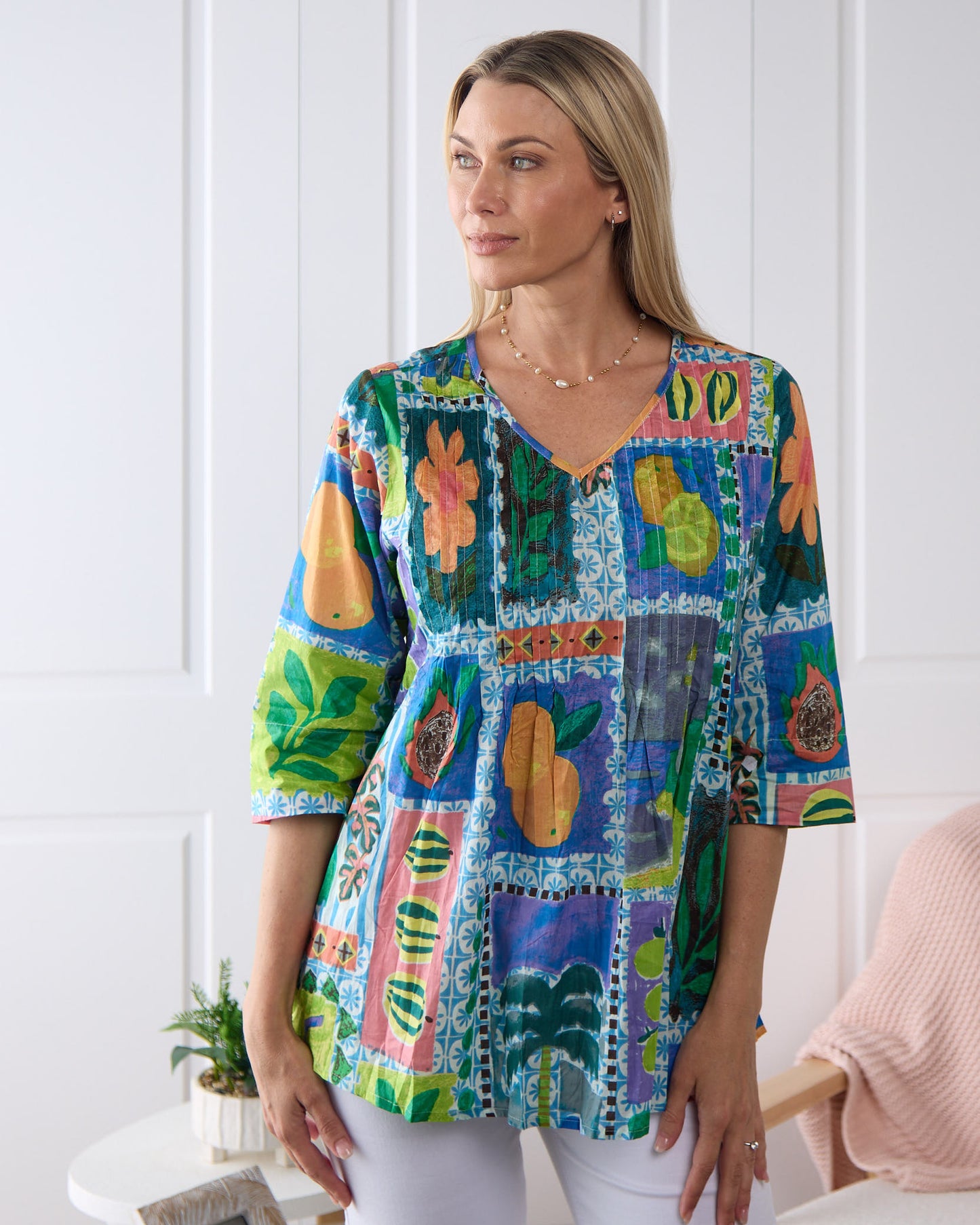 Tina Pleated Top - Fruit Cocktail