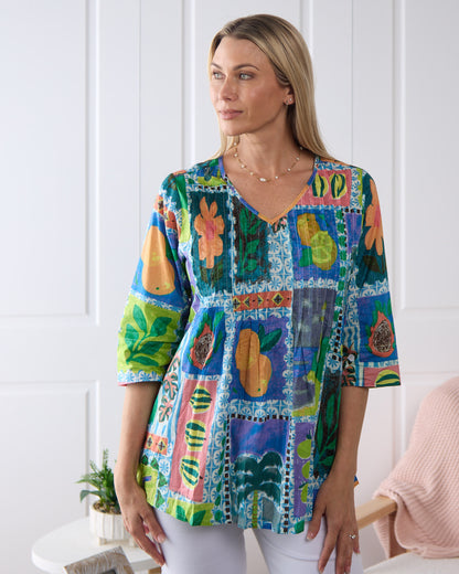 Tina Pleated Top - Fruit Cocktail