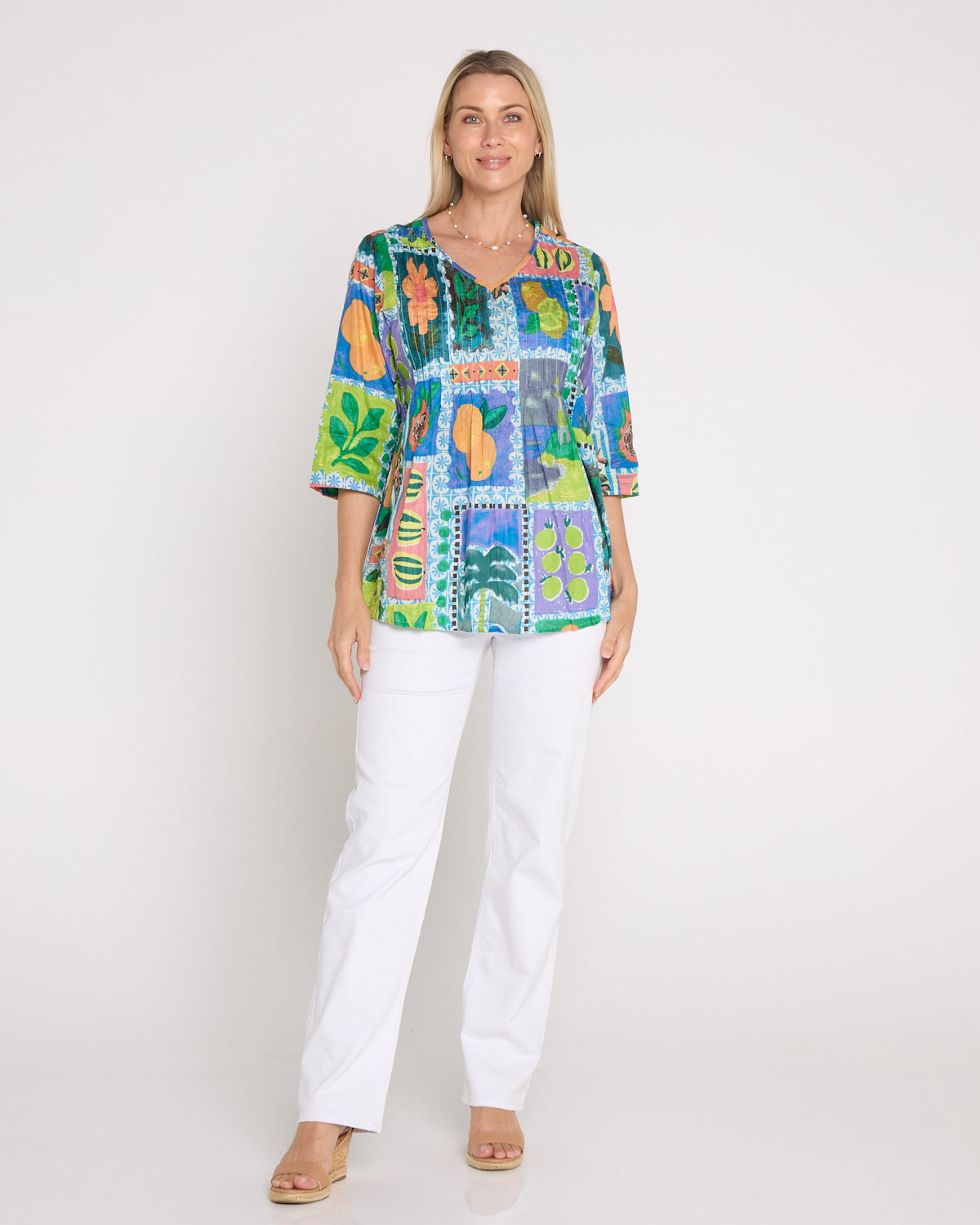 Tina Pleated Top - Fruit Cocktail