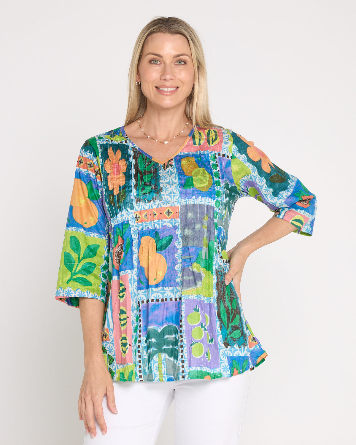 Tina Pleated Top - Fruit Cocktail