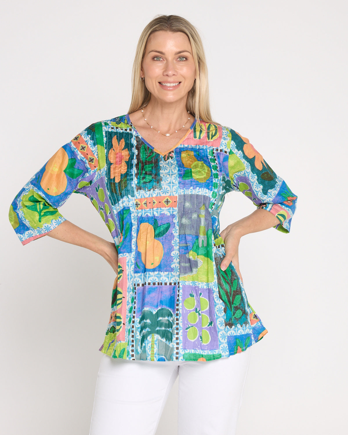 Tina Pleated Top - Fruit Cocktail