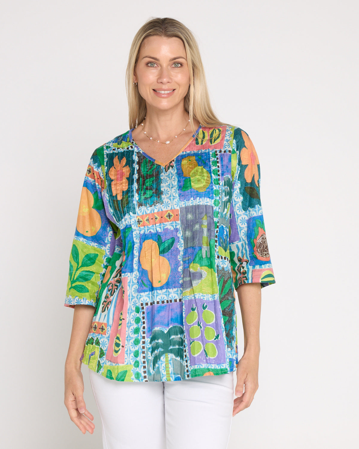 Tina Pleated Top - Fruit Cocktail