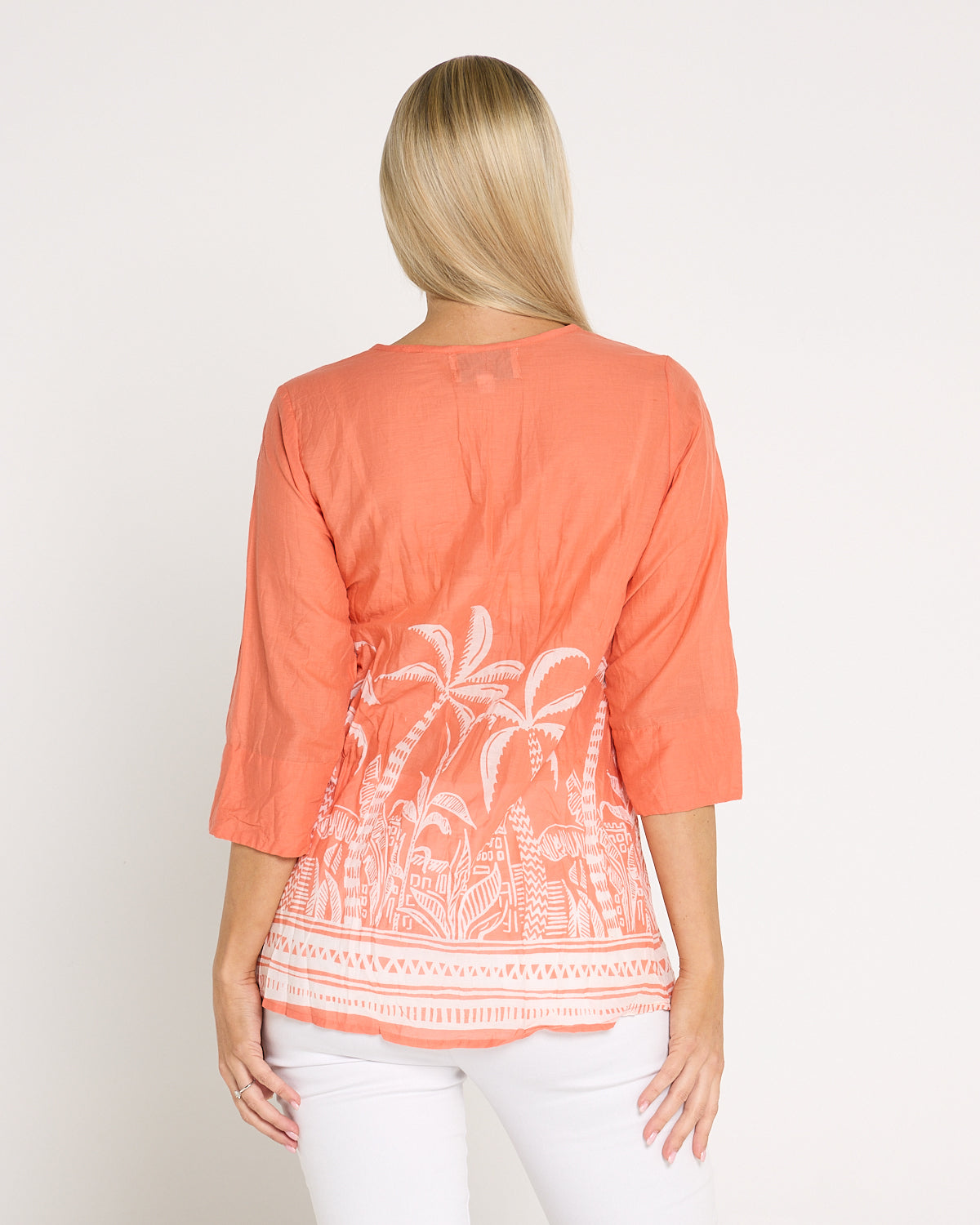 Tina Pleated Top - Coral Border
