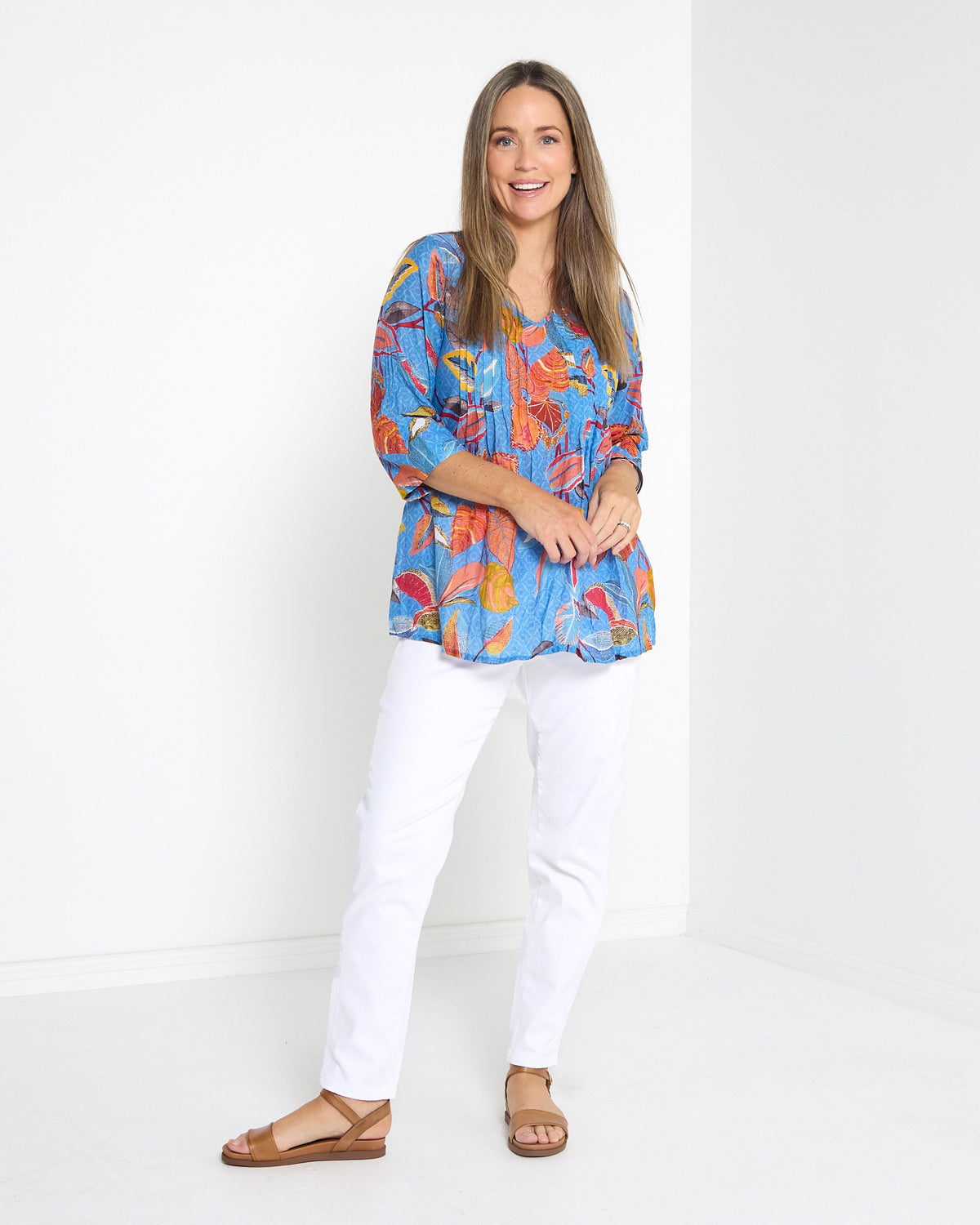 Tina Pleated Top - Tropical Foliage