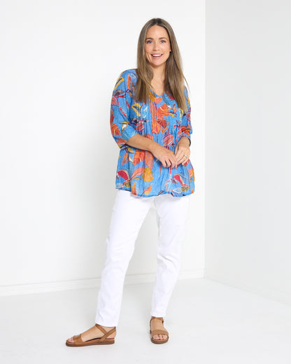 Tina Pleated Top - Tropical Foliage