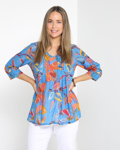 Tina Pleated Top - Tropical Foliage